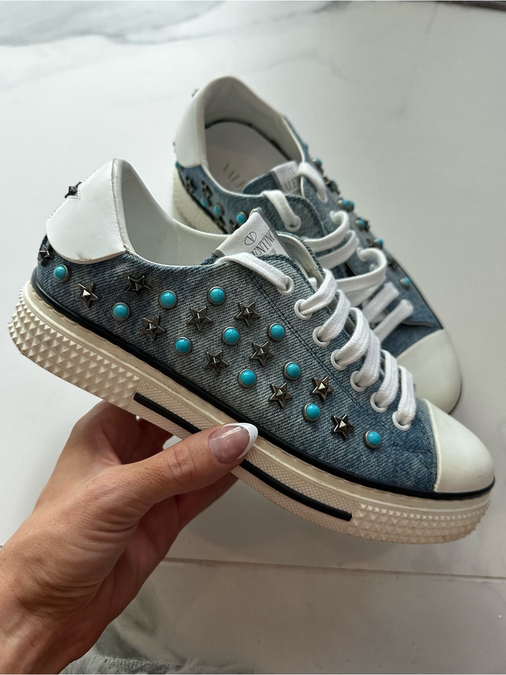 Valentino Garavani Denim Studded Sneakers Size 36 Euro / 6 US Womens Shoes